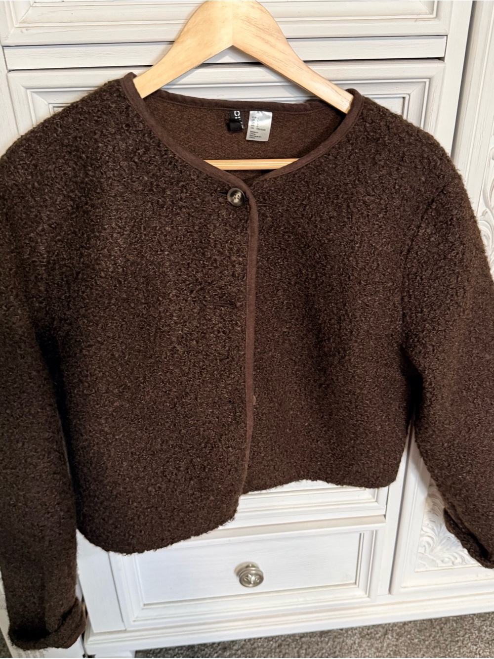 H&M Dark Brown Teddy Cropped Cardigan